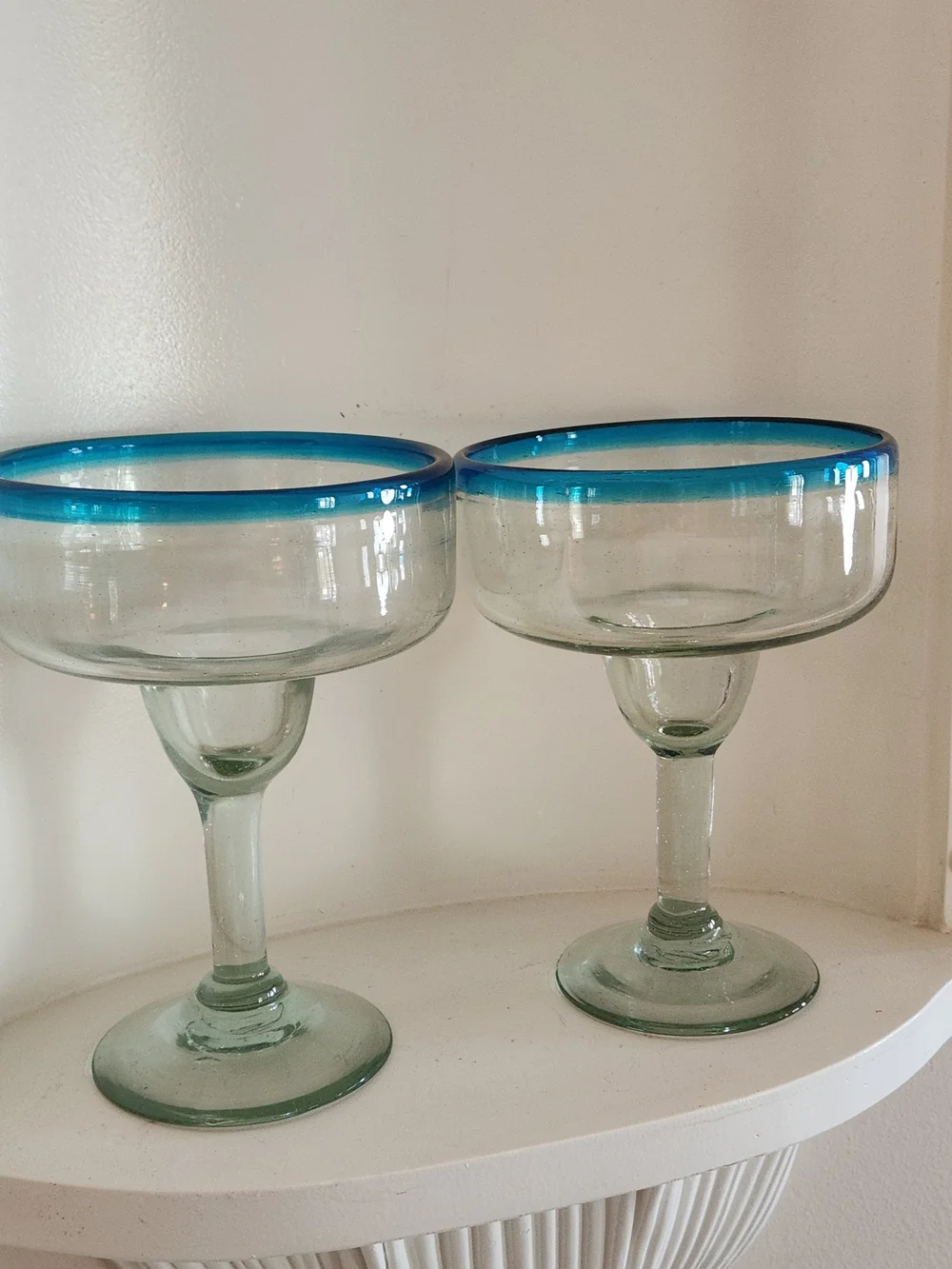 Blue-Rim Margarita Glasses - Unbranded Set of 2